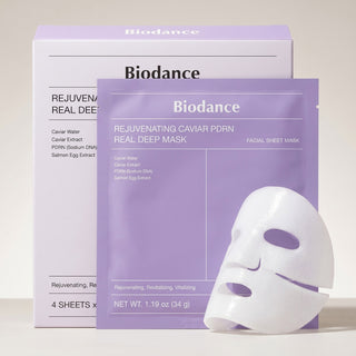 Biodance – قناع الكافيار المنعش Real Deep PDRN، 34 جم × 4 قطع