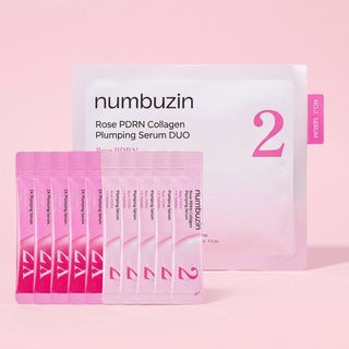 Numbuzin – مصل الكولاجين المعالج بالـ PDRN بخلاصة الورد لملء البشرة رقم 2، مجموعة تجريبية مزدوجة، 1.2 مل * 10 قطع